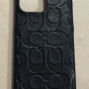 Coach Black Embossed Leather iPhone 15 Pro Max Phone Case